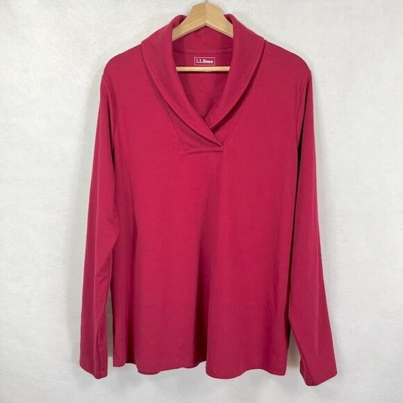 L.L.Bean Pullover  Top Long-Sleeve Shawl Collar Stretch Cotton Preppy Minimalist - Picture 1 of 6